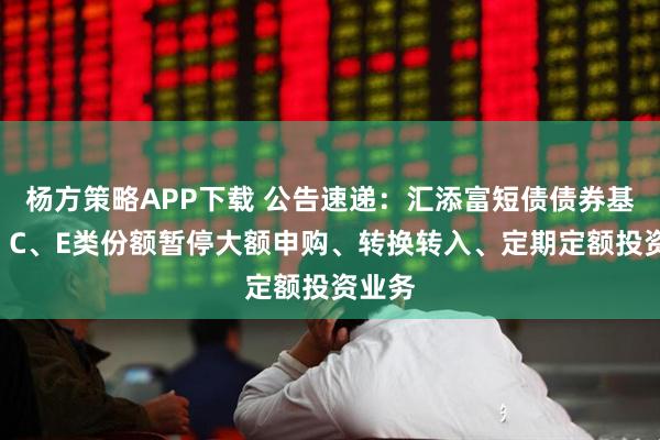 杨方策略APP下载 公告速递：汇添富短债债券基金A、C、E类份额暂停大额申购、转换转入、定期定额投资业务
