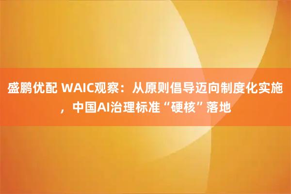 盛鹏优配 WAIC观察：从原则倡导迈向制度化实施，中国AI治理标准“硬核”落地